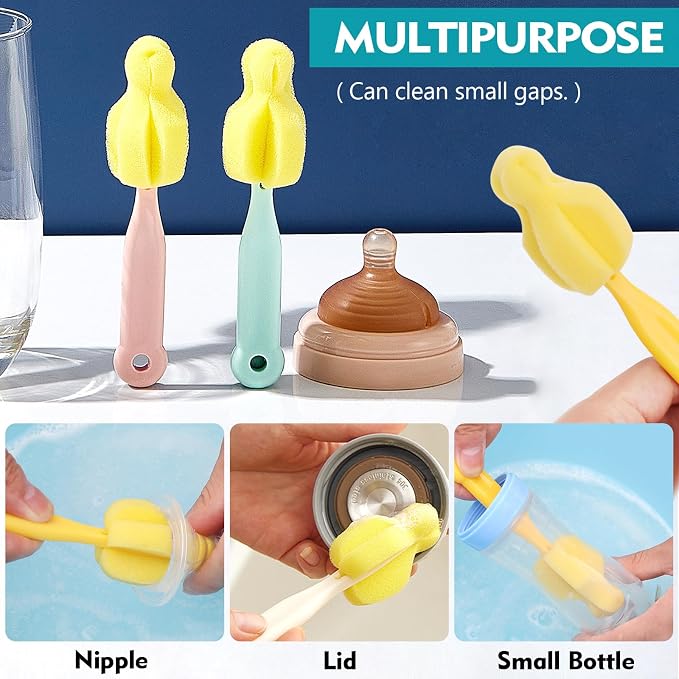 Sponge Bottle Brush 6PCS Sponge Nipple Brushes Baby Bottle Nipple Cleaning - Image 4