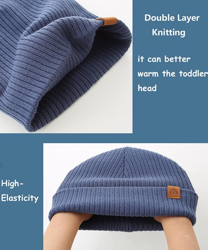 Moon Kitty 2PCS Baby Beanie Soft Toddler Beanie Warm Knitted Infant Winter Hats - Image 5
