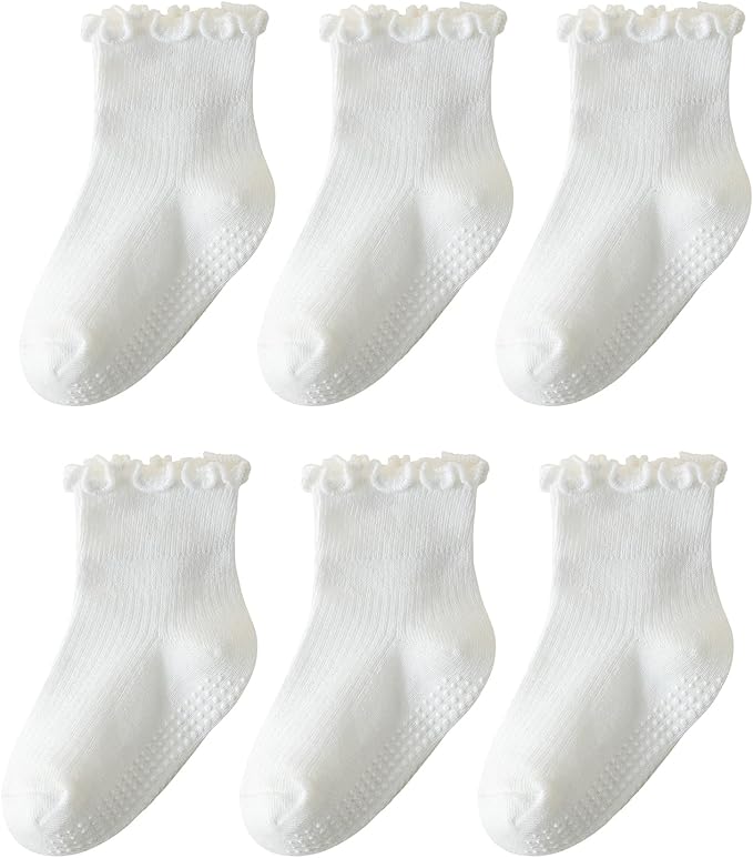 6 Pairs Toddler Ruffle Socks for Girls by ANYANIME
