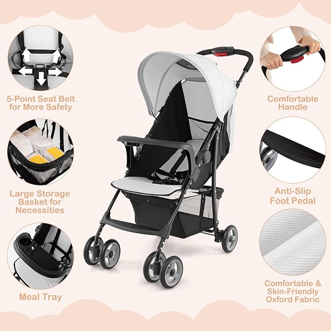 HONEY JOY Lightweight Stroller, Compact Travel Stroller - Image 5