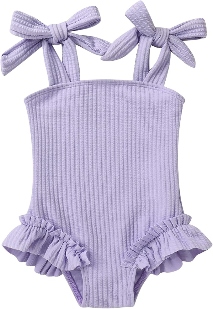Happy Town Toddler Swimsuit Girl Solid Color Stripe One-Piece Baby Bathing Suits by HappyTown