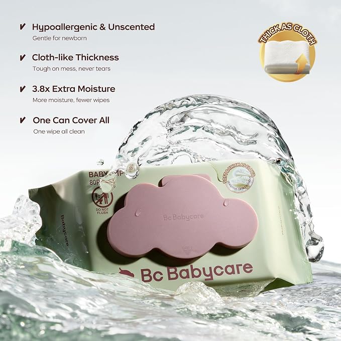 Bc Babycare Cloud Moist Baby Wipes, Thick & XL, 99% Water, Ultra-Hydrating - Image 3