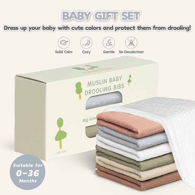 Susurration Muslin Baby Drool Bibs 6Pack Soft Square Adjustable Baby Bandana - Image 7
