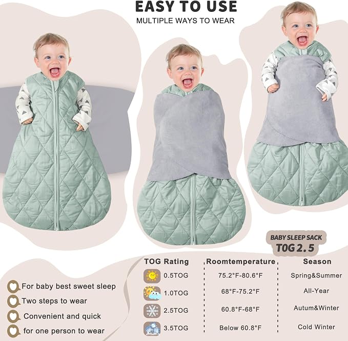 Newborn Sleep Sack Baby Swaddle, 3-Way Adjustable Wearable Blanket, Swaddling - Image 3