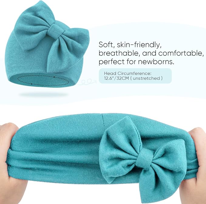 BQUBO Newborn Baby Girls Hats Mittens Set Hospital Hat Beanie Infant Bow Hats - Image 6