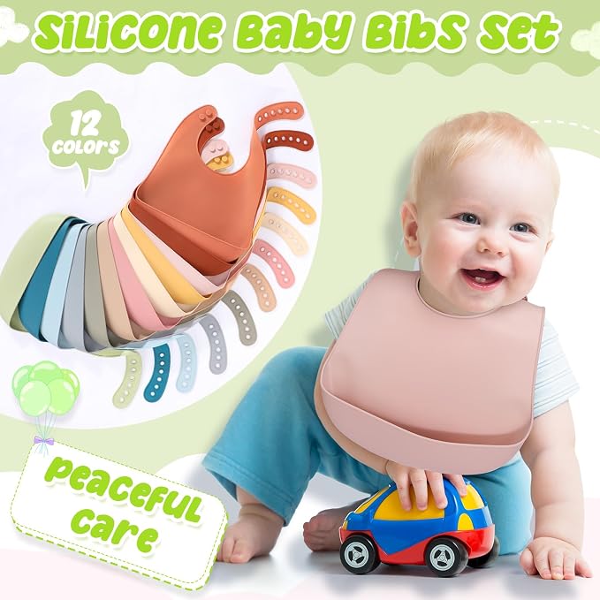 Tioncy 24 Pcs Silicone Bibs for Babies Toddlers Waterproof Adjustable Soft - Image 4