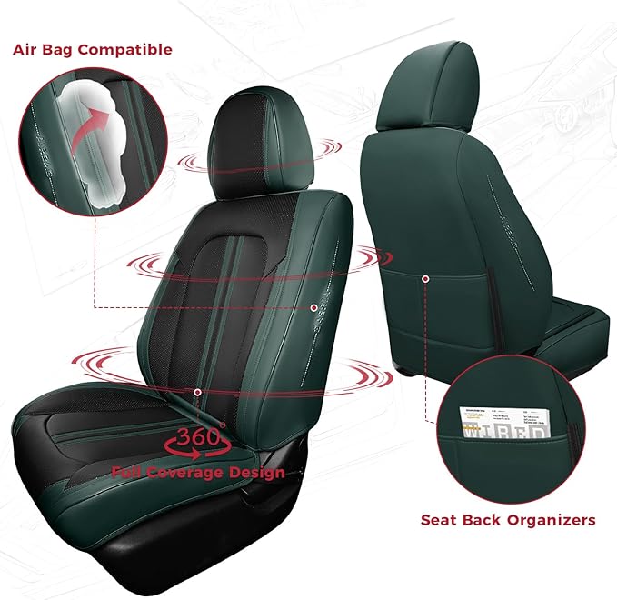 FREESOO Front Seats 2PCS Leather Car Seat Covers, Ultra Breathable Waterproof - Image 2