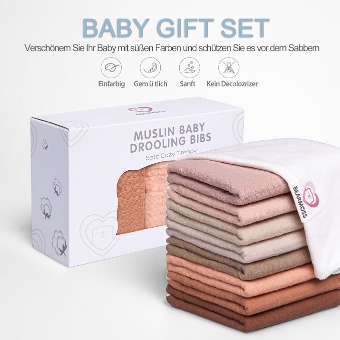 Bearmoss Muslin Baby Drooling Bibs 8 Pack, 100% Cotton Square Adjustable - Image 7