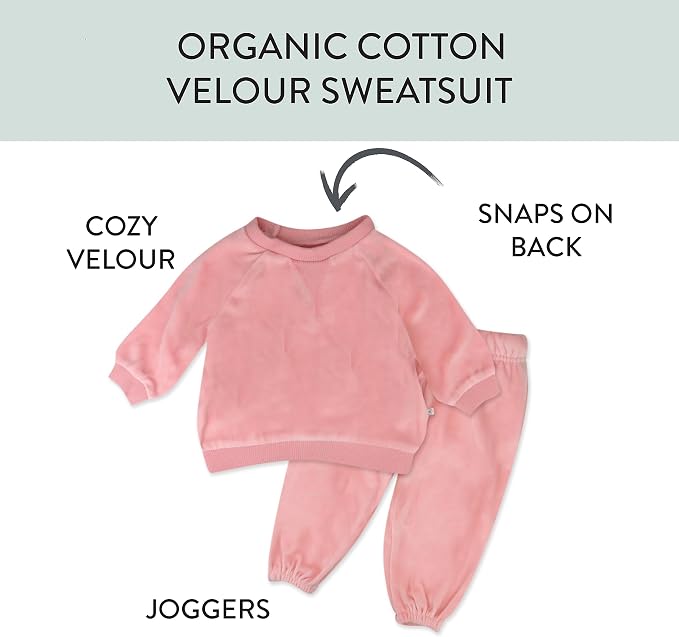 HonestBaby Baby 2-Piece Cozy Velour 100% Organic Cotton Sweatshirt and Jogger - Image 3