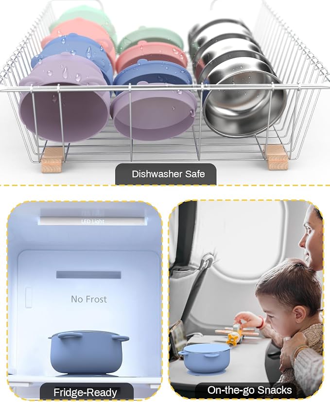 Baby Suction Bowls with Lids 4-Pack, 2-in-1 Stainless Steel 304 Toddler Bowl & - Image 6