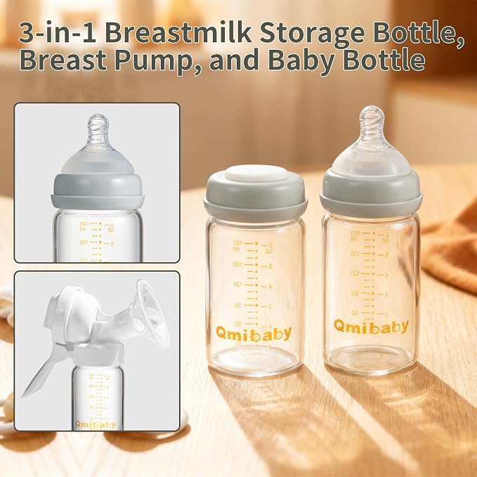 Glass Breastmilk Storage Bottles 180ml 6oz BPA-Free Leak-Proof Natural Baby - Image 3