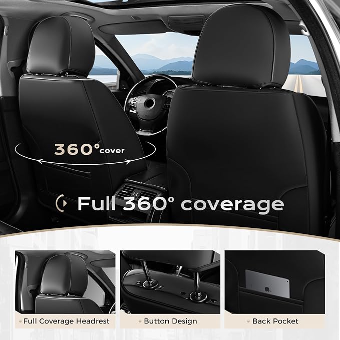 Coverado Car Seat Covers Full Set, Car Seat Protector Waterproof, Nappa Leather - Image 5