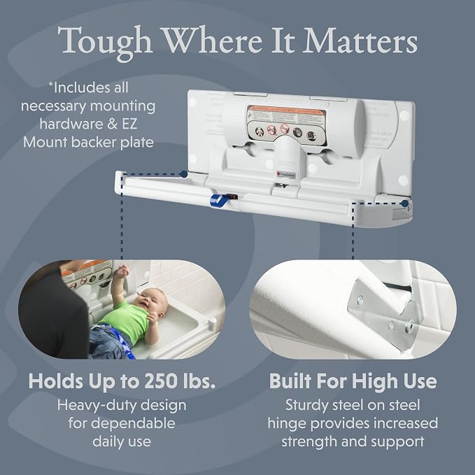 Foundations Classic Horizontal Baby Changing Station w/EZ Mount Backer Plate - Image 2