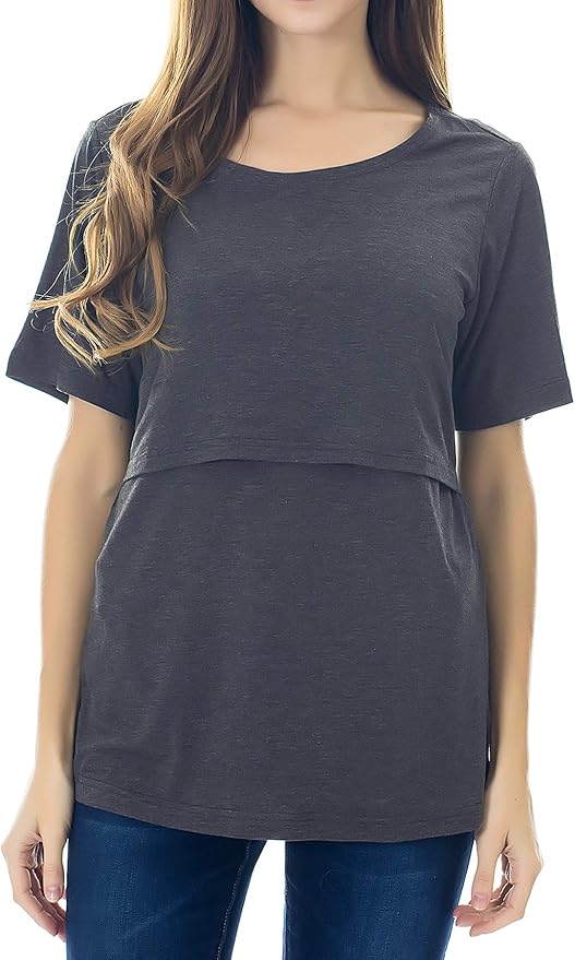 Smallshow Women's Maternity Nursing Tops Short Sleeve Breastfeeding Clothes - Image 5