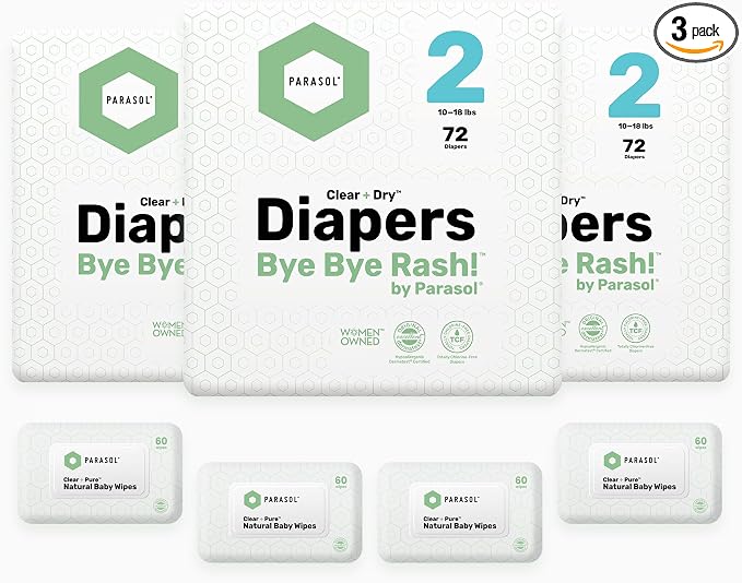 Parasol Clear+Dry Disposable Diapers and Clear+Pure Wipes Kit, RashShield by ParasolCo