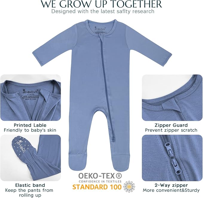 Jimonda Baby Romper Boys Girls Bamboo Pajamas 2-Way Zipper Footed Unisex Zip-Up - Image 3