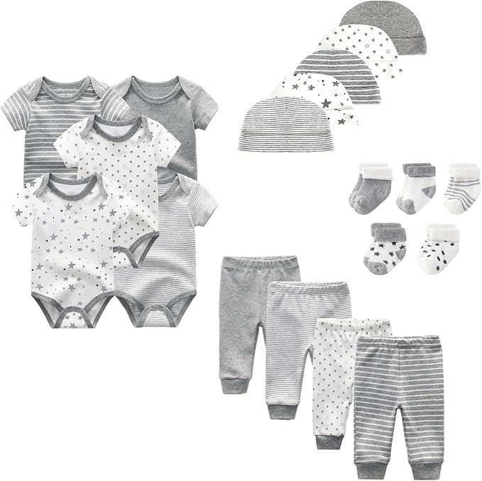 Unisex Baby Boy Girl Layette Sets Bodysuits Pants And Accessories 19 Packs by JELYLOVE