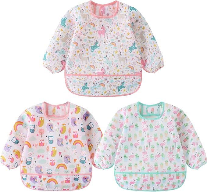 3 Pcs Waterproof Long Sleeves Baby Bibs Weaning Smock Bib 3-24 Months by HaimoBurg