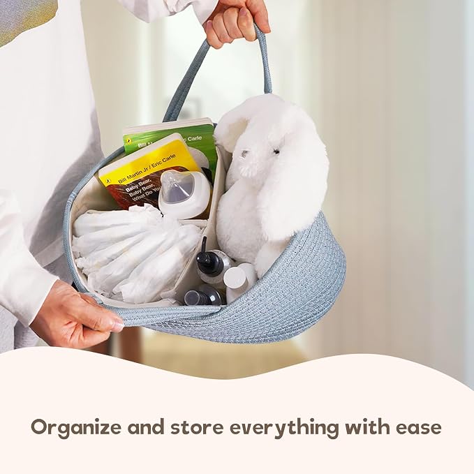 Baby Diaper Caddy Organizer, Large Cotton Rope Nursery Diaper Basket, Changing - Image 8