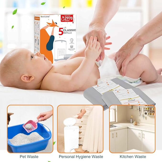 5 Pack Refills Compatible with DEKOR CLASSIC Diaper Pails | 20% Extra Length - Image 7