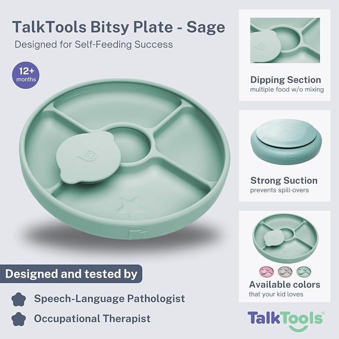 TalkTools Bitsy Feeding Kid's Essentials Plate Set – Toddler Utensils, Spoon - Image 3