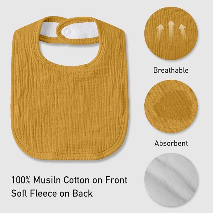 Muslin Baby Drool Bibs for Unisex Boys Girls, 6 Pack Soft Cotton Baby Bib for - Image 5
