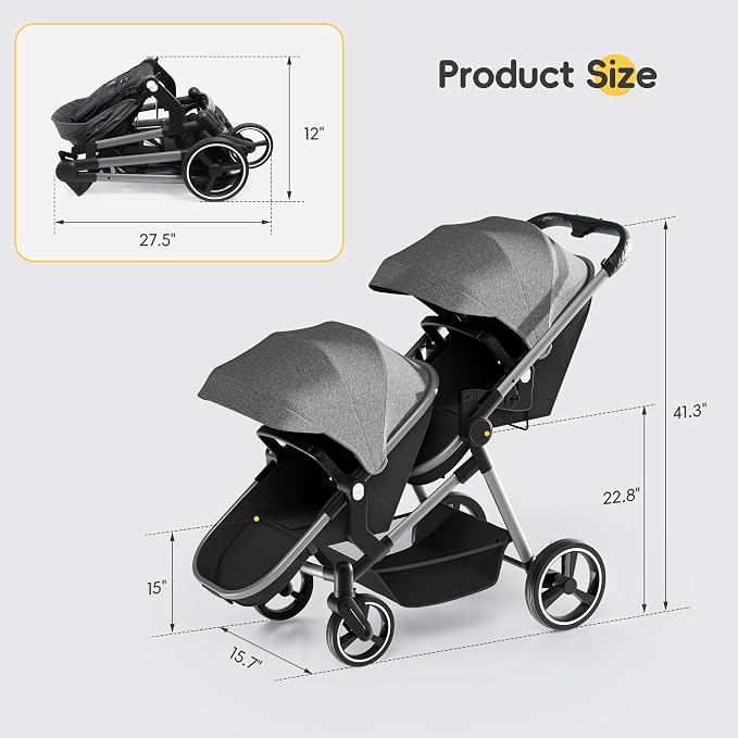 MU Double Stroller, Foldable Twin Tandem Stroller - Image 8