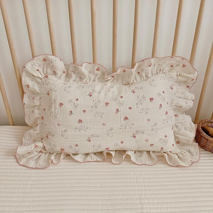 BuLuTu Rabbit Floral Toddler Pillowcase Muslin Cotton Kids Pillow Case Standard - Image 6