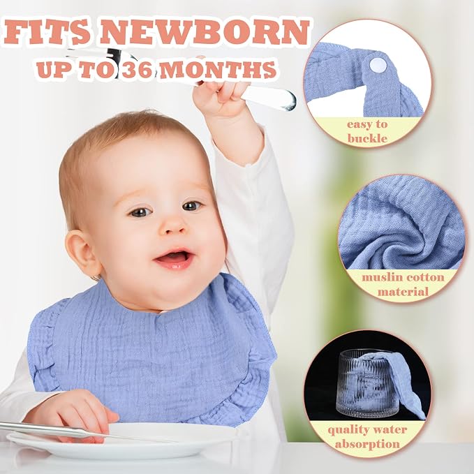 Seematn 10 Pcs Baby Muslin Bibs Drool Bibs Bandana Ruffle Soft Cotton - Image 4