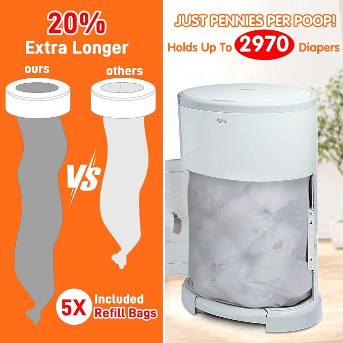 5 Pack Refills Compatible with DEKOR CLASSIC Diaper Pails | 20% Extra Length - Image 3