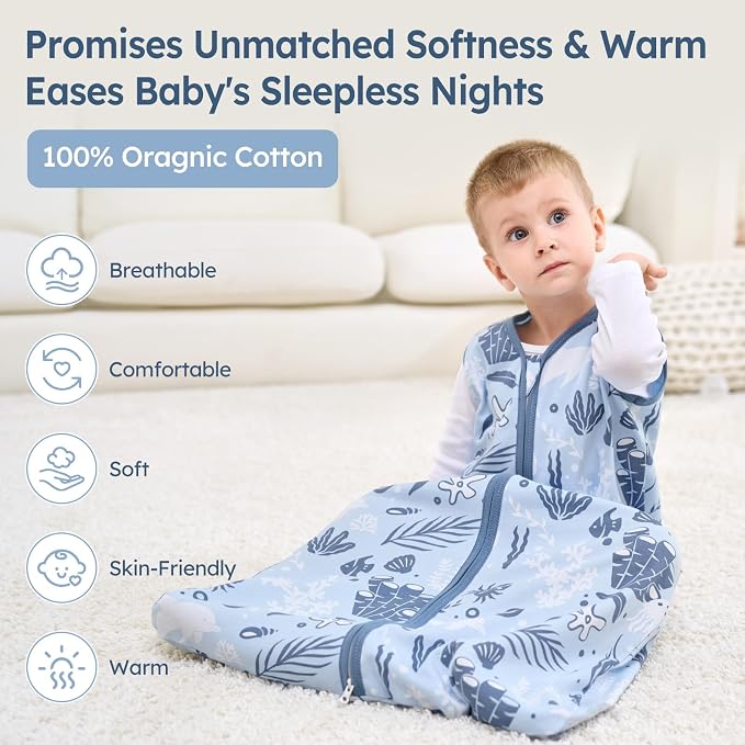 Baby Sleep Sack 6-12 Months 100% Cotton Lightweight 0.5 TOG Wearable Blanket - Image 2