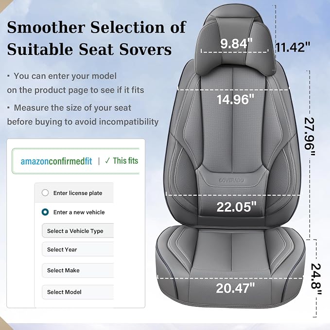 Coverado Universal Seat Covers Front, Waterproof Nappa Leather Car Seat Covers - Image 7