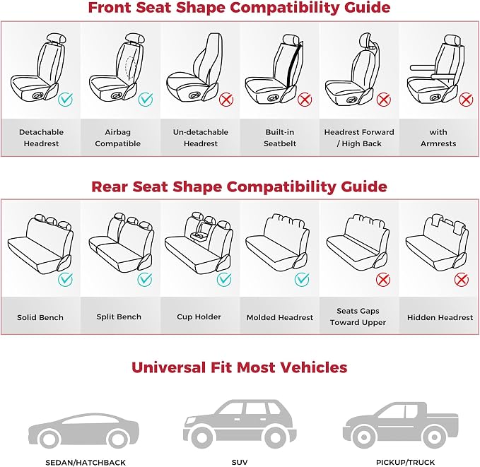 FREESOO Black Car Seat Covers Full Set, Universal Leather Seat Covers - Image 5