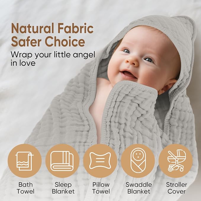 Muslin Hooded Baby Towels 100% Cotton ，Super Soft Muslin Baby Bath Towel - Image 7