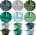 Dandat 24 Pcs Silicone Baby Feeding Set, 6 Baby Toddler Suction Bowls 6 Divided by Dandat