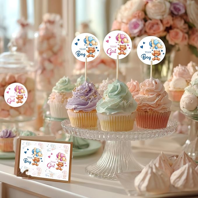 80Pcs Cute Bear Gender Reveal Stickers Roll, 2 Inch Team Boy Team Girl Gender - Image 5
