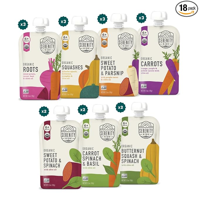 Serenity Kids Certified Organic Baby Food Veggie Puree Pouches Variety Pack by SerenityKids