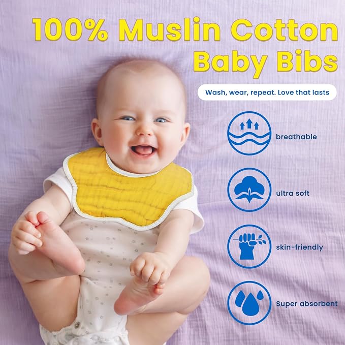 EllieHouse Baby Bibs for Girls Boys 8 Pack Muslin Drool Teeth Drooling Teething - Image 2