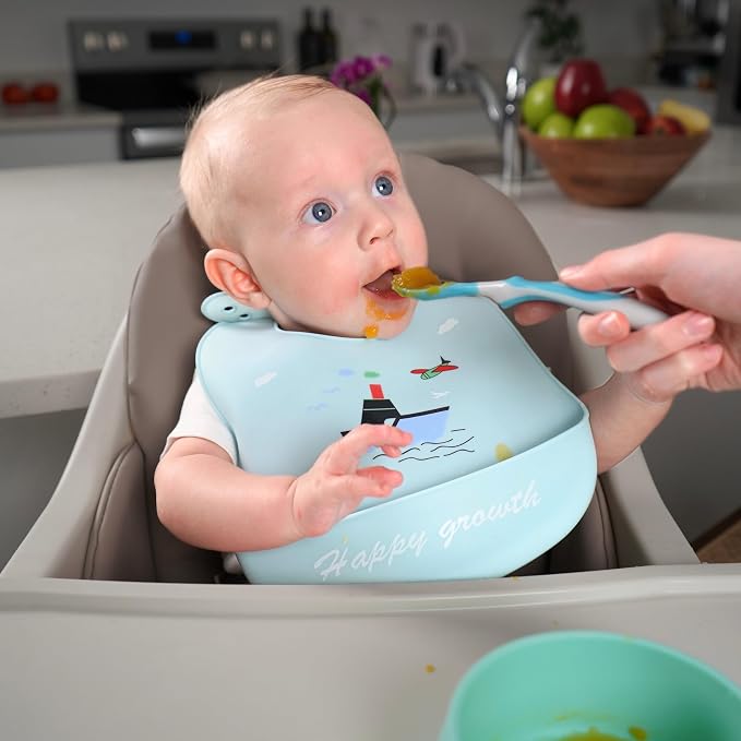 Silicone Baby Bibs Unisex, Self-Feeding, Catch-all Large Pocket, 6-48 months - Image 5