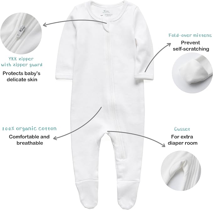 O2 BABY Baby Boys Girls Organic Cotton Zip-Front Sleeper Pajamas, Footed Sleep - Image 5
