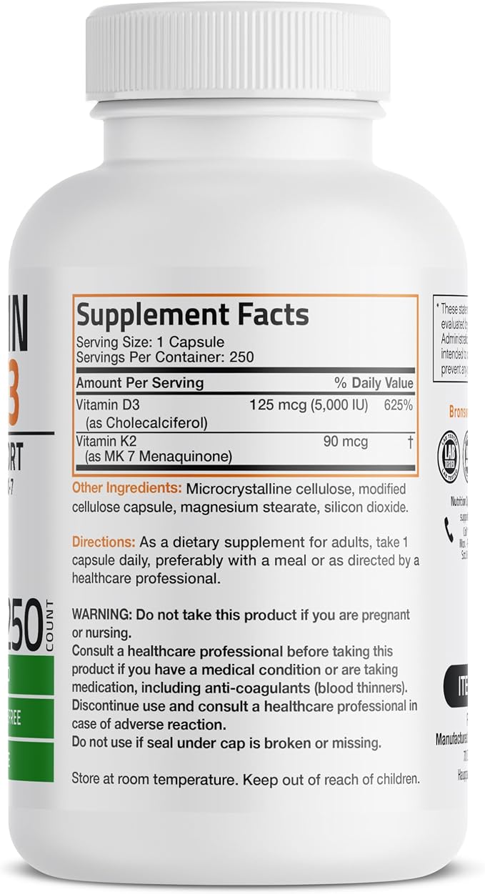Bronson Vitamin K2 with D3 Supplement Non-GMO Formula 5000 IU Vitamin D3 & 90 - Image 2