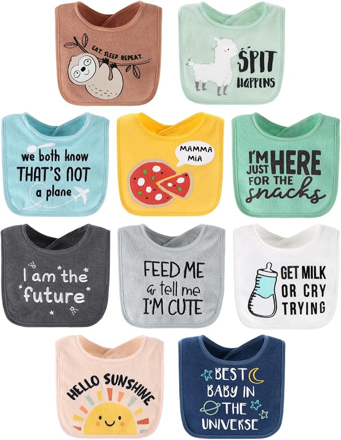 The Peanutshell Baby Boy or Girl Terry Bibs Set of 10-100% Cotton, Absorbent by ThePeanutshell