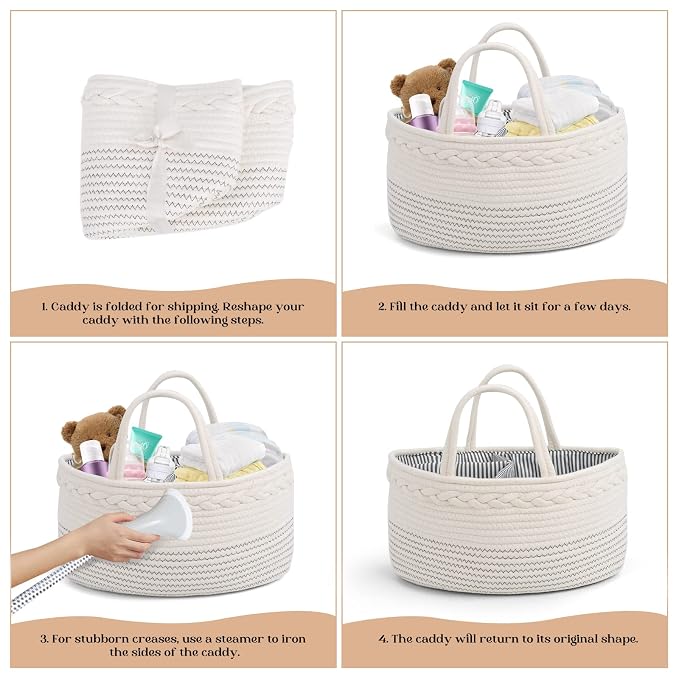 luxury little Diaper Caddy Organizer, Large Cotton Rope Nursery Baby Basket - Image 8