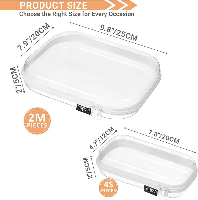 6 Pack Clear Hard Shell Zipper Case, Hard Plastic Organizer Pouches - Image 3