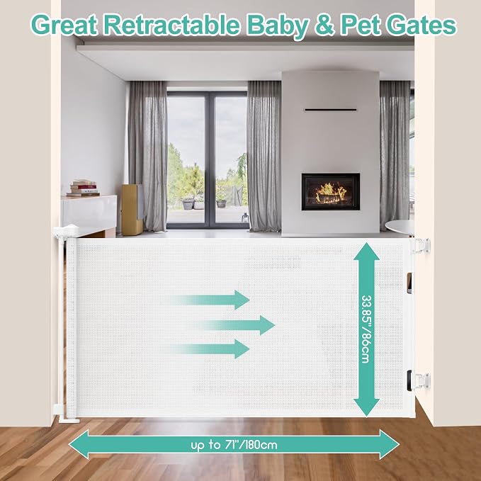 71 inch Retractable Baby Gates, EZIGO Extra Wide Baby Gate - Image 2