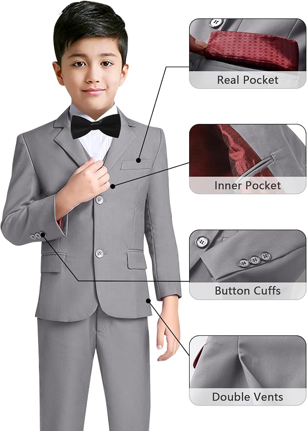 YuanLu Boys Suit for Kids Tuxedo Wedding Ring Bearer Outfit, 5 Piece Boy Slim - Image 3
