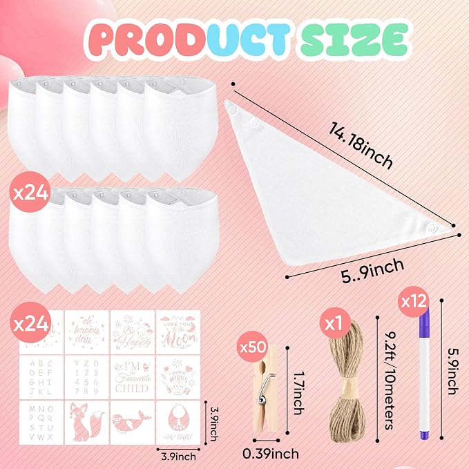NACHLYNN 110 Pcs White Baby Bibs Baby Shower Games Set Including 24 Blank Baby - Image 2