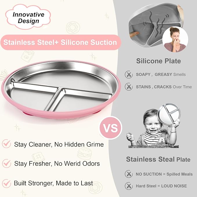 Bella's Friends Stainless Steel Toddler Plates Silicone Suction, 3 Packs - Image 3