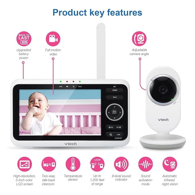 VTech VM350 Baby Monitor, 1000ft Long Range, Night Vision, 2-Way Talk, Secured - Image 2
