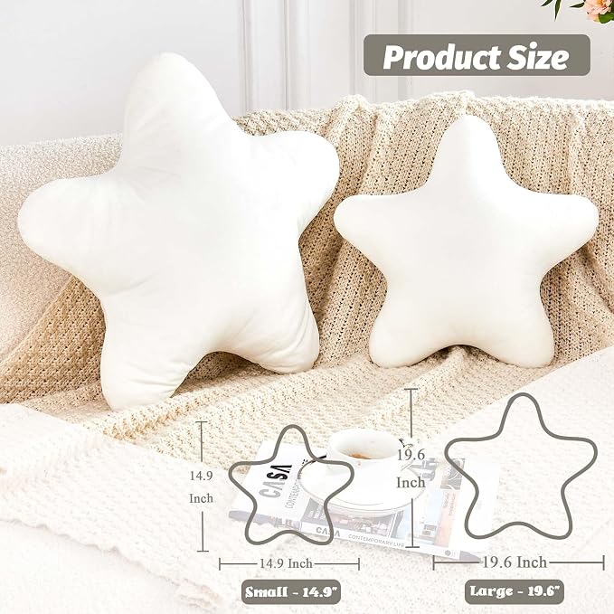 White Star Throw Pillow, Cute Star Pillow Room Decor, Soft 19.6" Star Shaped - Image 2